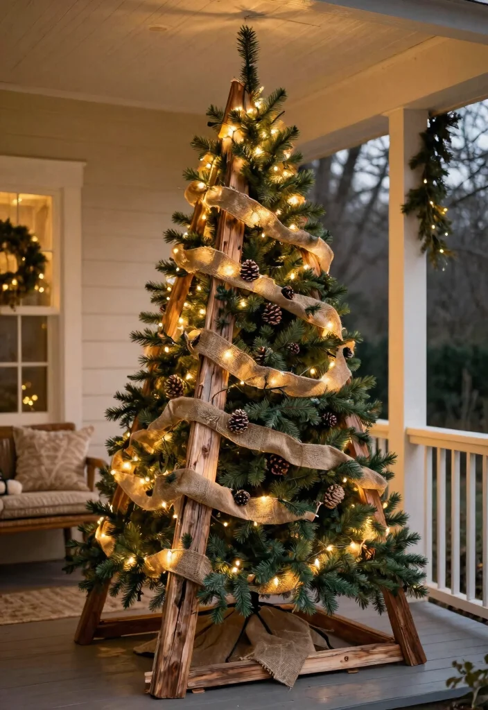 12 Porch Christmas Tree Ideas That Fit Narrow Spaces and Stay Upright - 6. Compact Wooden A-frame Tree 1