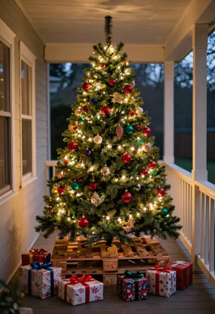 12 Porch Christmas Tree Ideas That Fit Narrow Spaces and Stay Upright - 8. DIY Pallet Christmas Tree 1
