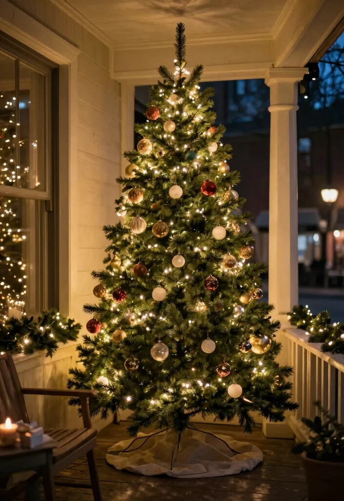12 Porch Christmas Tree Ideas That Fit Narrow Spaces and Stay Upright - 9. Tall and Thin Christmas Tree 1