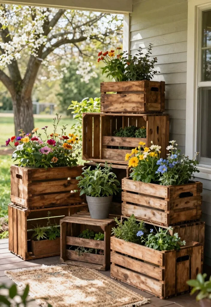 12 Spring Porch Decor Ideas That Transition Easily From Winter - 1. Repurpose Wooden Crates 1