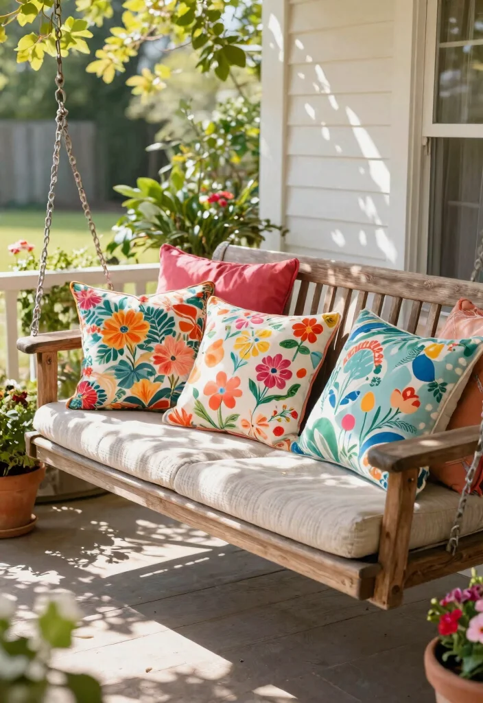 12 Spring Porch Decor Ideas That Transition Easily From Winter - 3. Freshen Up with Bright Cushions 1