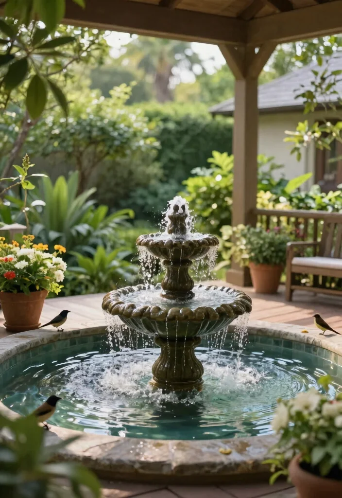 12 Spring Porch Decor Ideas That Transition Easily From Winter - 8. Add a Small Fountain 1