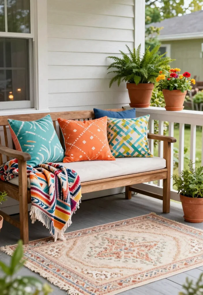 12 Tiny Porch Decorating Ideas That Make 4x6 Spaces Feel Cozy - 6. Play with Textiles 1