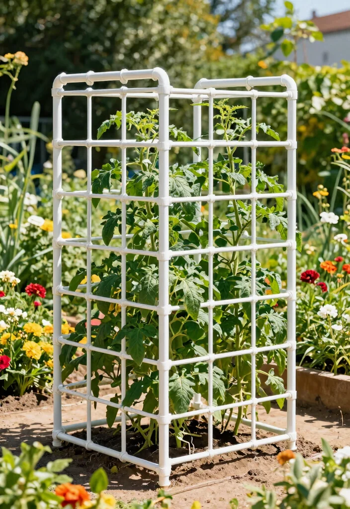 12 Tomato Trellis Ideas That Support Heavy Vines Without Tipping - 6. PVC Pipe Trellis 1