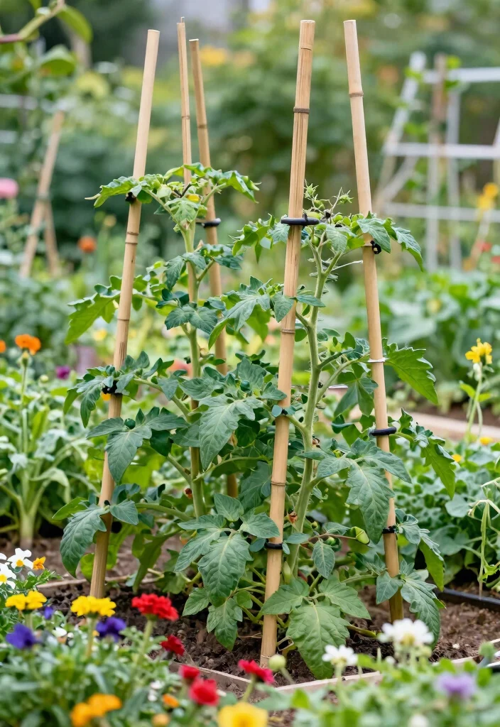 12 Tomato Trellis Ideas That Support Heavy Vines Without Tipping - 7. Bamboo Stake Trellis 1