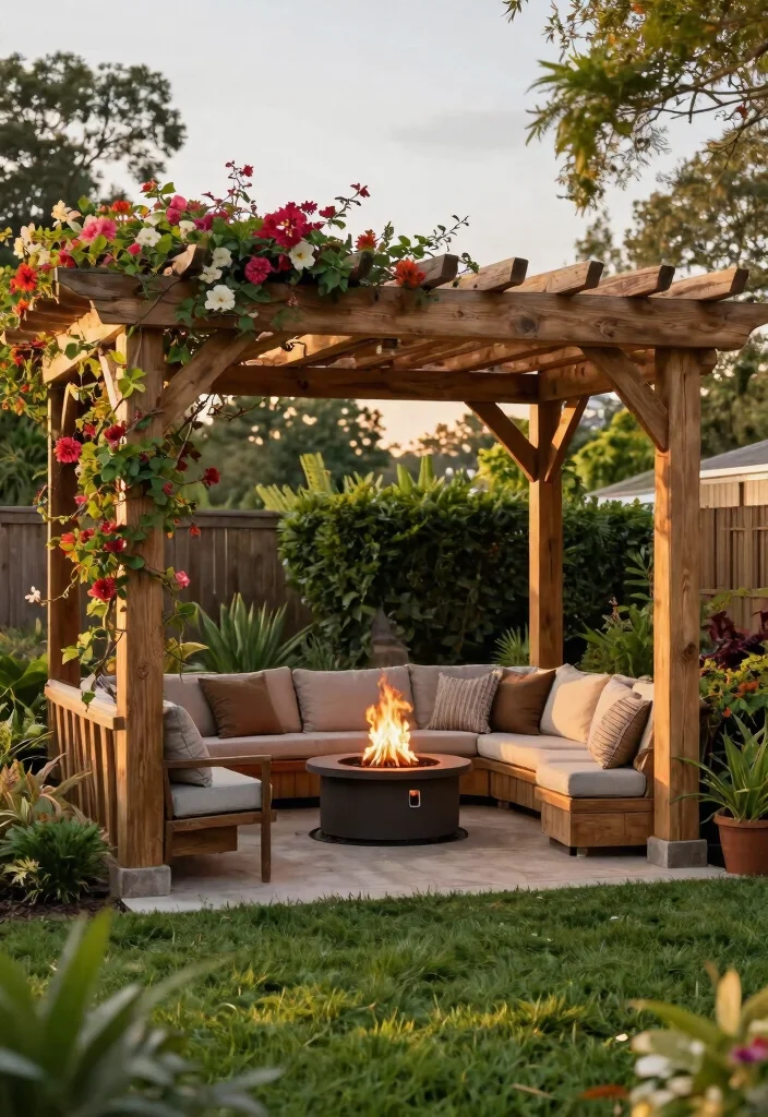 14 Backyard Fire Pit Landscape Ideas That Keep Grass From Burning - 10. Shade Structures 1