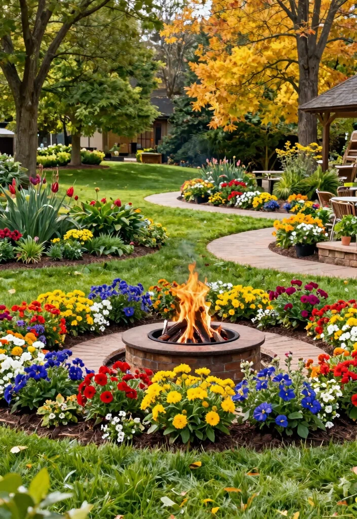 14 Backyard Fire Pit Landscape Ideas That Keep Grass From Burning - 13. Seasonal Landscaping 1