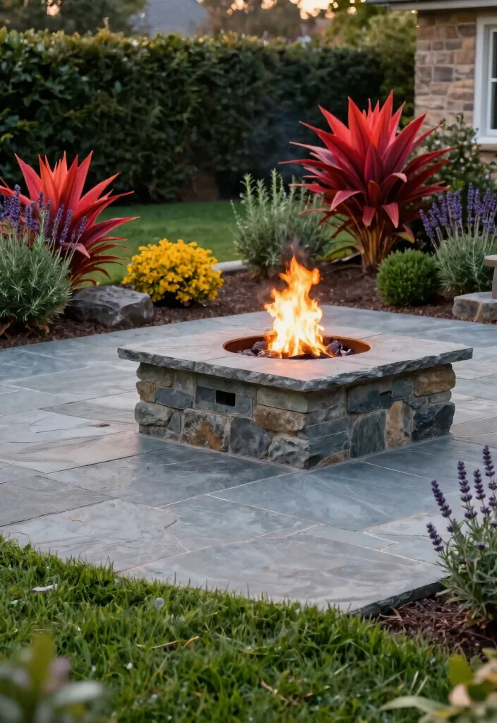 14 Backyard Fire Pit Landscape Ideas That Keep Grass From Burning - 2. Raised Stone Patio 1