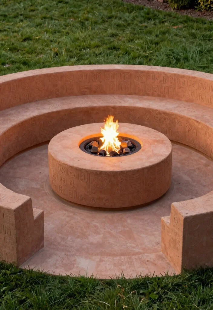 14 Backyard Fire Pit Landscape Ideas That Keep Grass From Burning - 5. Decorative Concrete 1