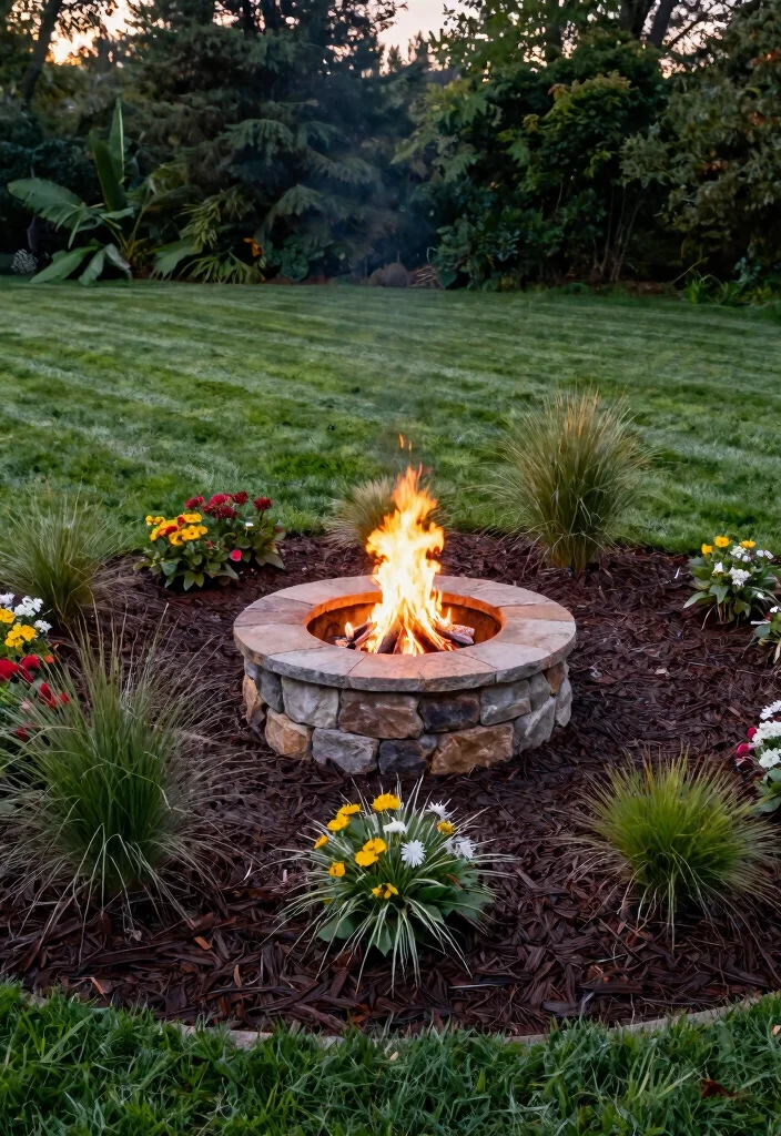 14 Backyard Fire Pit Landscape Ideas That Keep Grass From Burning - 6. Mulched Beds 1