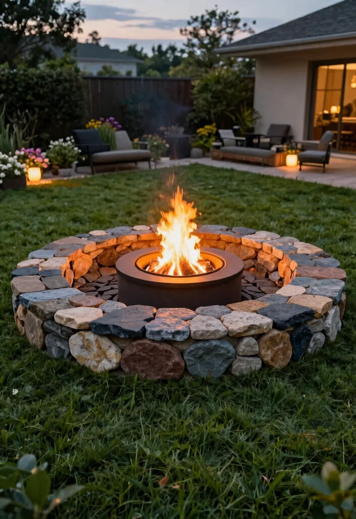 14 Backyard Fire Pit Landscape Ideas That Keep Grass From Burning - 8. Fire Pit Ring 1