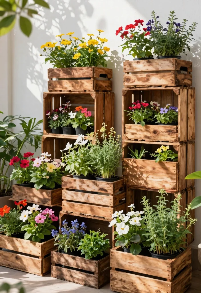 14 Block Planter Concepts That Stack Easily Without Mortar or Glue - 2. Wooden Crate Vertical Planters 1