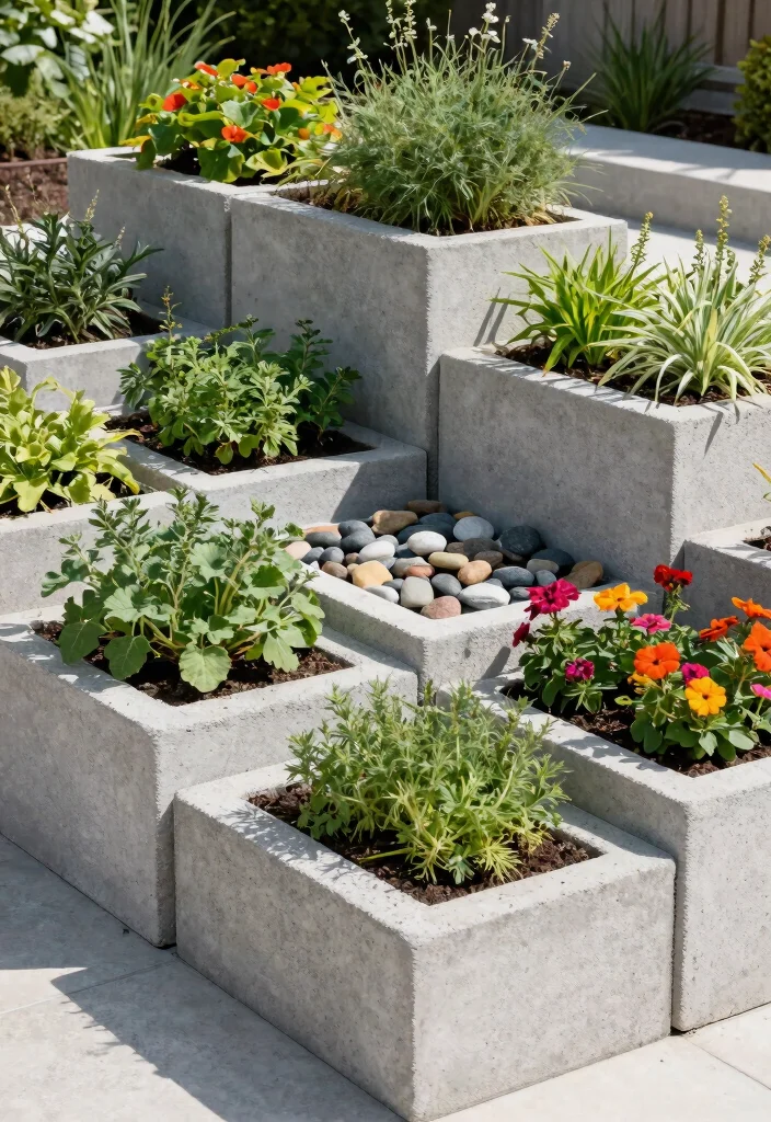 14 Block Planter Concepts That Stack Easily Without Mortar or Glue - 7. Concrete Block Planters 1
