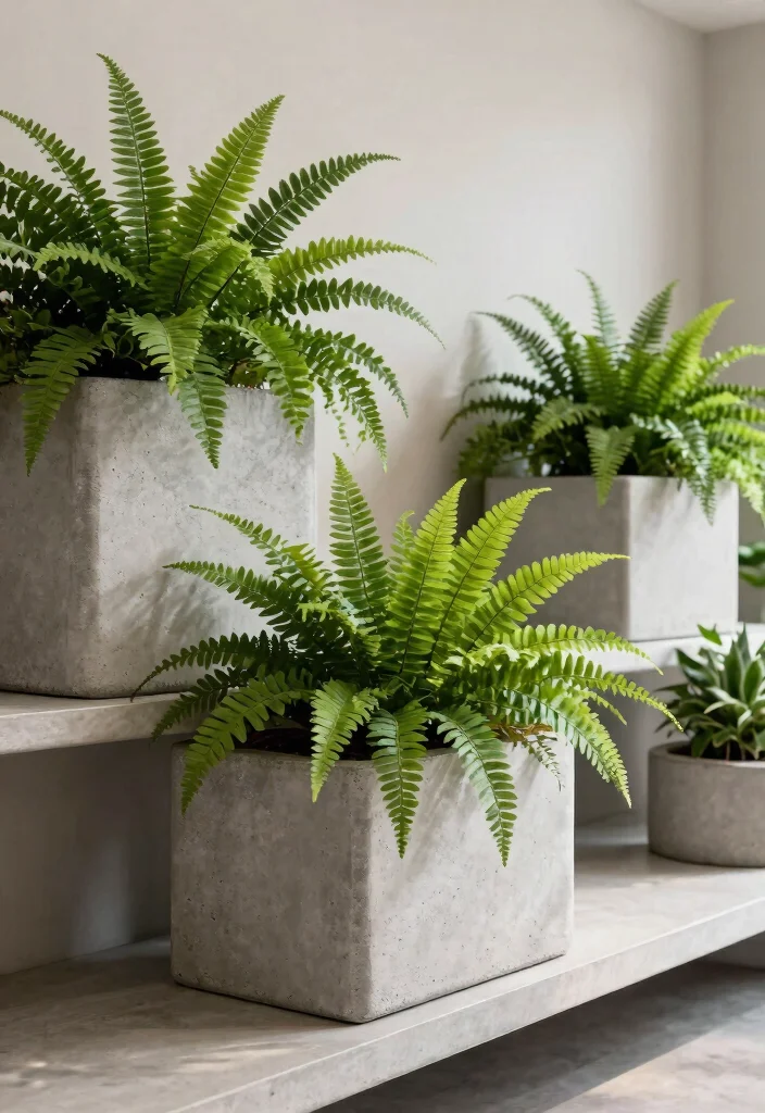 14 Boston Fern Planter Ideas That Keep Soil Moist Longer - 14. Decorative Concrete Planters 1