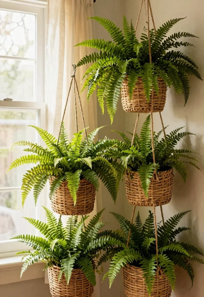 14 Boston Fern Planter Ideas That Keep Soil Moist Longer - 2. Hanging Woven Baskets 1