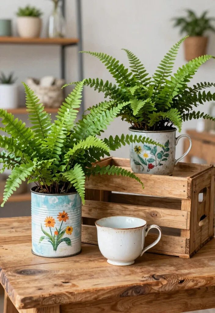 14 Boston Fern Planter Ideas That Keep Soil Moist Longer - 7. Upcycled Containers 1