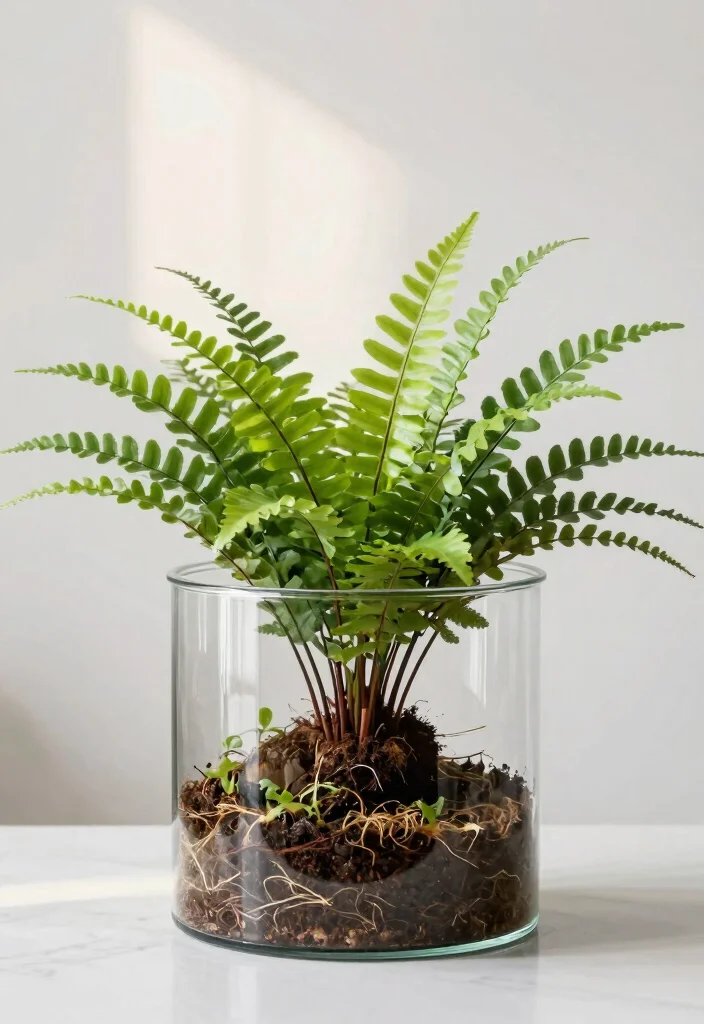 14 Boston Fern Planter Ideas That Keep Soil Moist Longer - 9. Glass Containers for a Modern Look 1