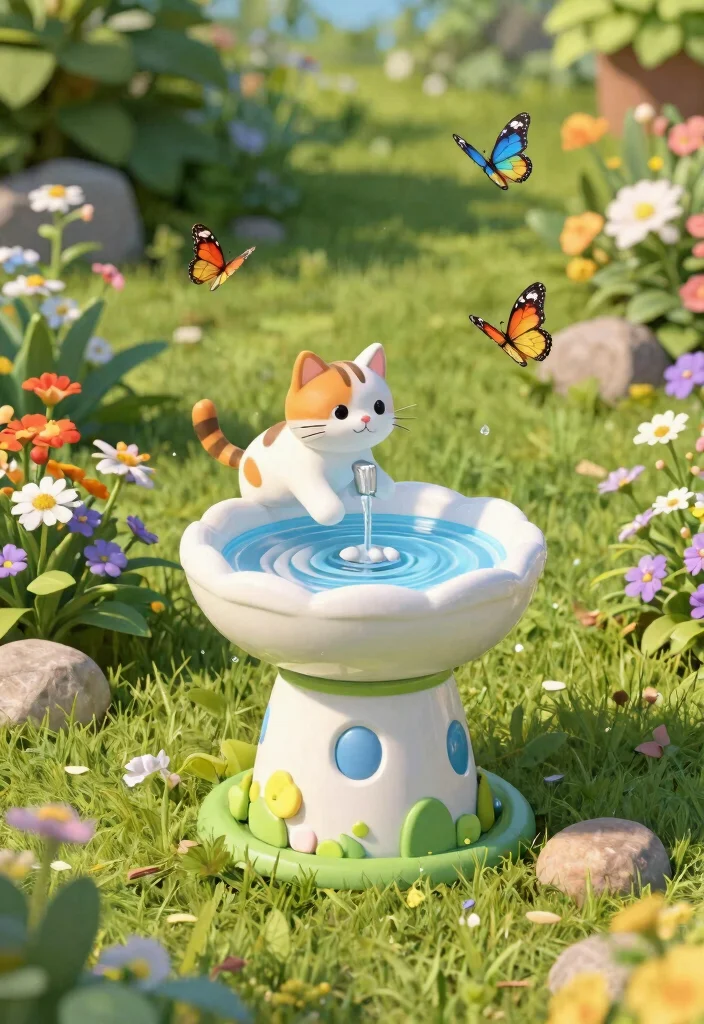 14 Cat Water Fountain Ideas That Keep Water Fresh All Day - 3. Solar-Powered Outdoor Fountain 1