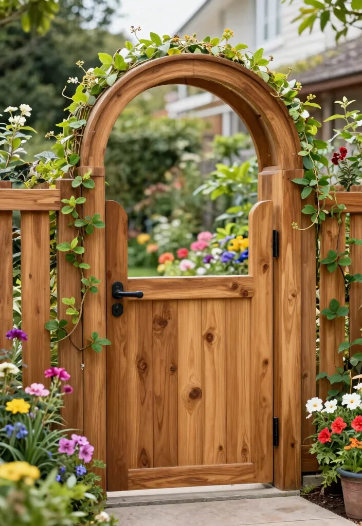 14 Cedar Wood Fence Ideas That Stay Standing Through Any Weather - 11. Arched Cedar Gate 1
