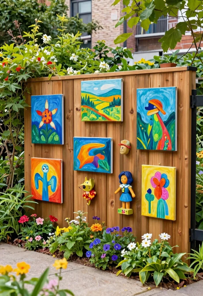 14 Cedar Wood Fence Ideas That Stay Standing Through Any Weather - 13. Cedar Fence with Outdoor Art 1