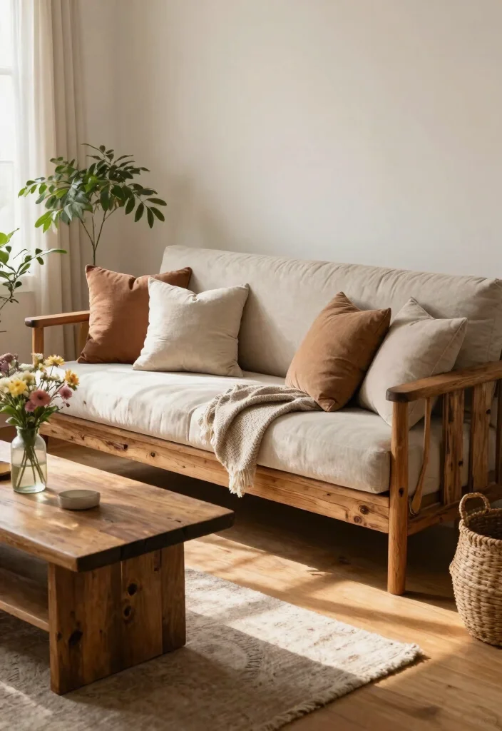 14 Farmhouse Couches Living Room Ideas That Look Expensive Under $800 - 4. Rustic Reclaimed Wood Frame Couch 1