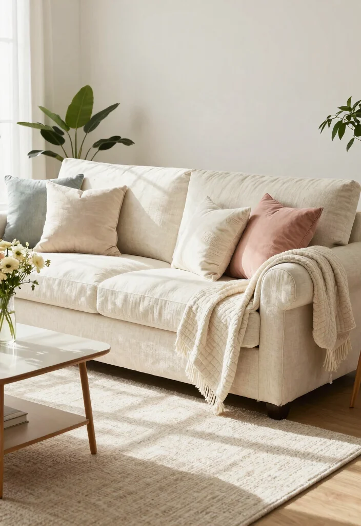 14 Farmhouse Couches Living Room Ideas That Look Expensive Under $800 - 7. Elegant Linen Upholstered Sofa 1