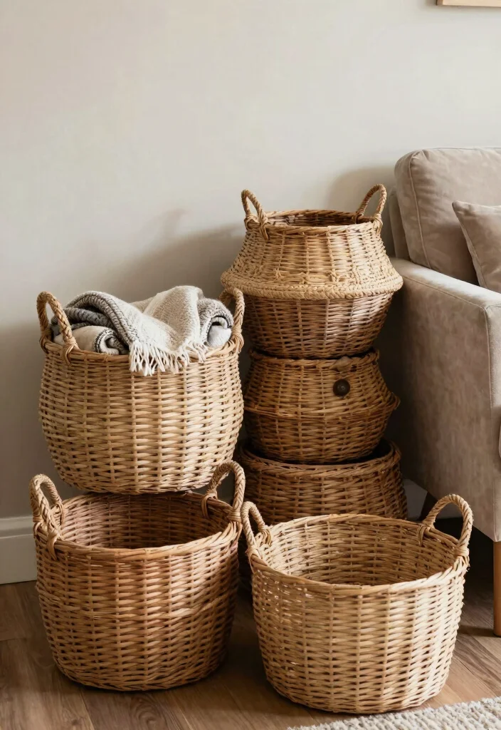 14 Farmhouse Spring Decor Ideas on a Budget That Look Fresh Not Cluttered - 10. Simple Baskets for Storage 1
