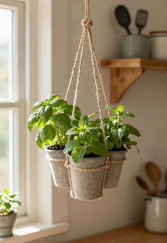 14 Farmhouse Spring Decor Ideas on a Budget That Look Fresh Not Cluttered - 2. Hanging Herb Garden 1