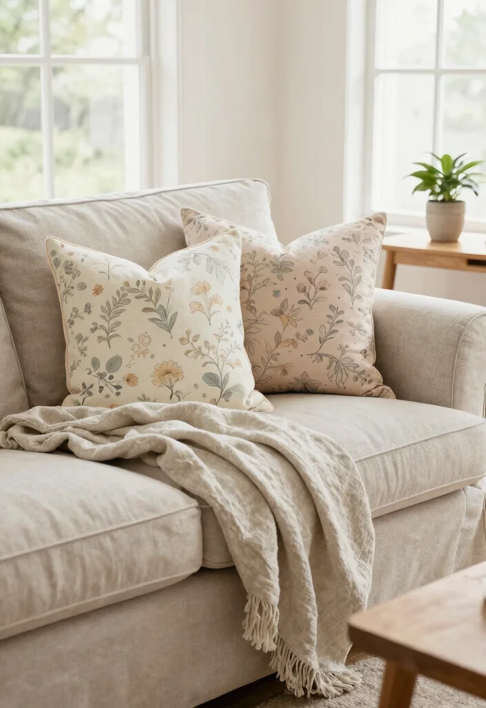 14 Farmhouse Spring Decor Ideas on a Budget That Look Fresh Not Cluttered - 8. Soft Spring Textiles 1