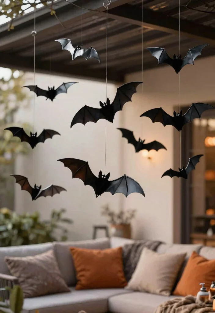 14 Halloween Patio Decor Ideas That Look Spooky Without Being Tacky - 7. Haunted Hanging Bats 1
