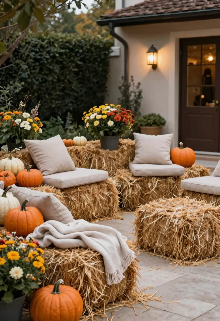 14 Halloween Patio Decor Ideas That Look Spooky Without Being Tacky - 9. Decorative Hay Bales 1