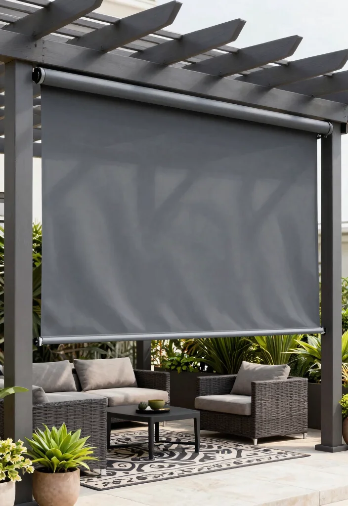 14 Pergola Retractable Shade Ideas That Don't Jam or Tear Easily - 11. Roller Shades 1
