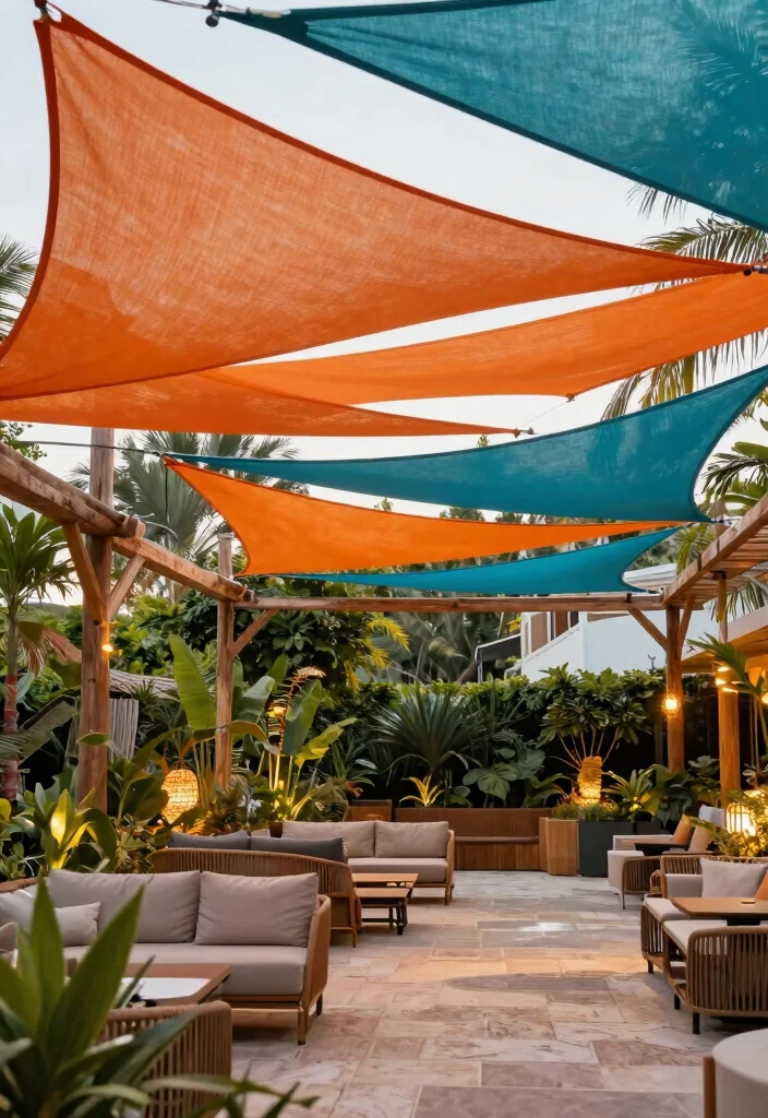 14 Pergola Retractable Shade Ideas That Don't Jam or Tear Easily - 12. Shade Sails 1