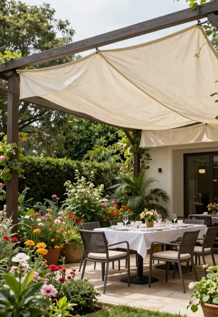 14 Pergola Retractable Shade Ideas That Don't Jam or Tear Easily - 2. Weather-Resistant Fabric Canopies 1