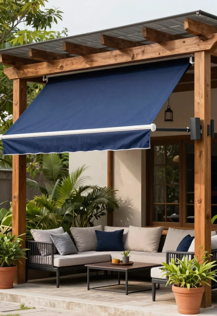 14 Pergola Retractable Shade Ideas That Don't Jam or Tear Easily - 4. Retractable Awnings 1