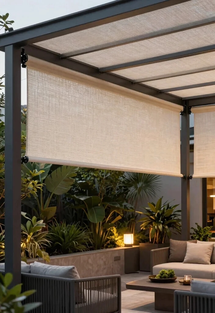 14 Pergola Retractable Shade Ideas That Don't Jam or Tear Easily - 6. Vinyl Composite Shades 1