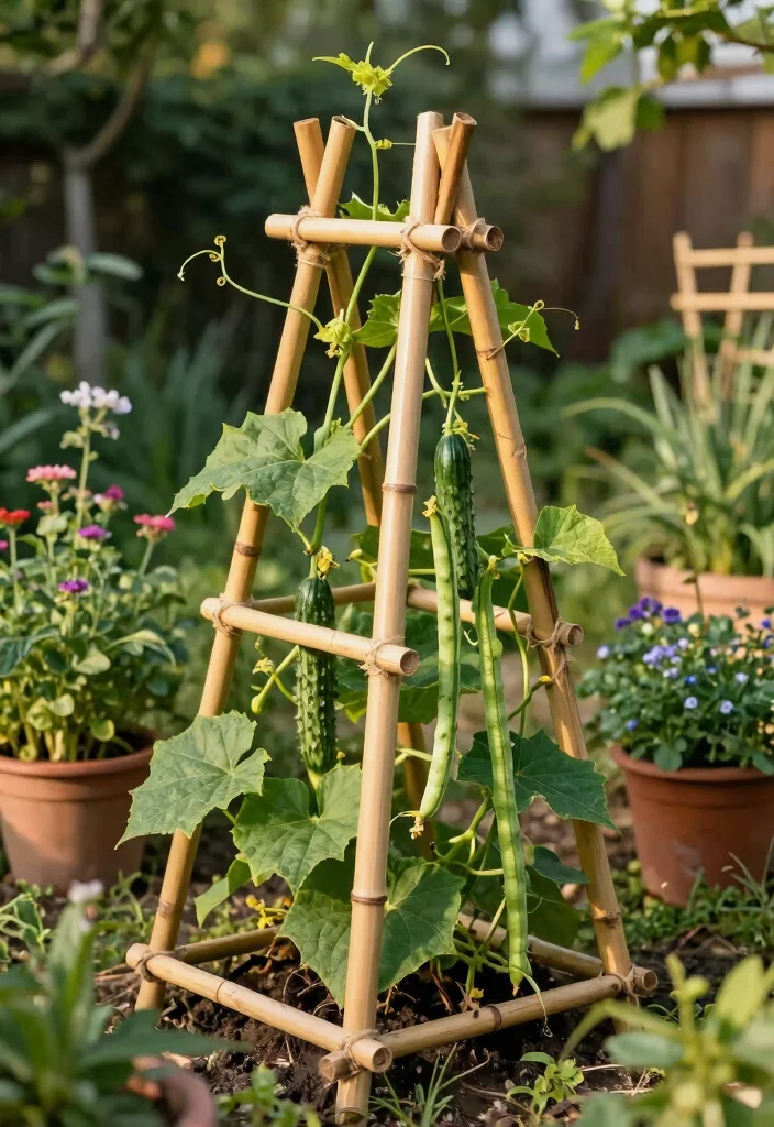 14 Plant Trellis Ideas That Support Heavy Vines Without Tipping - 3. DIY Bamboo Trellis 1