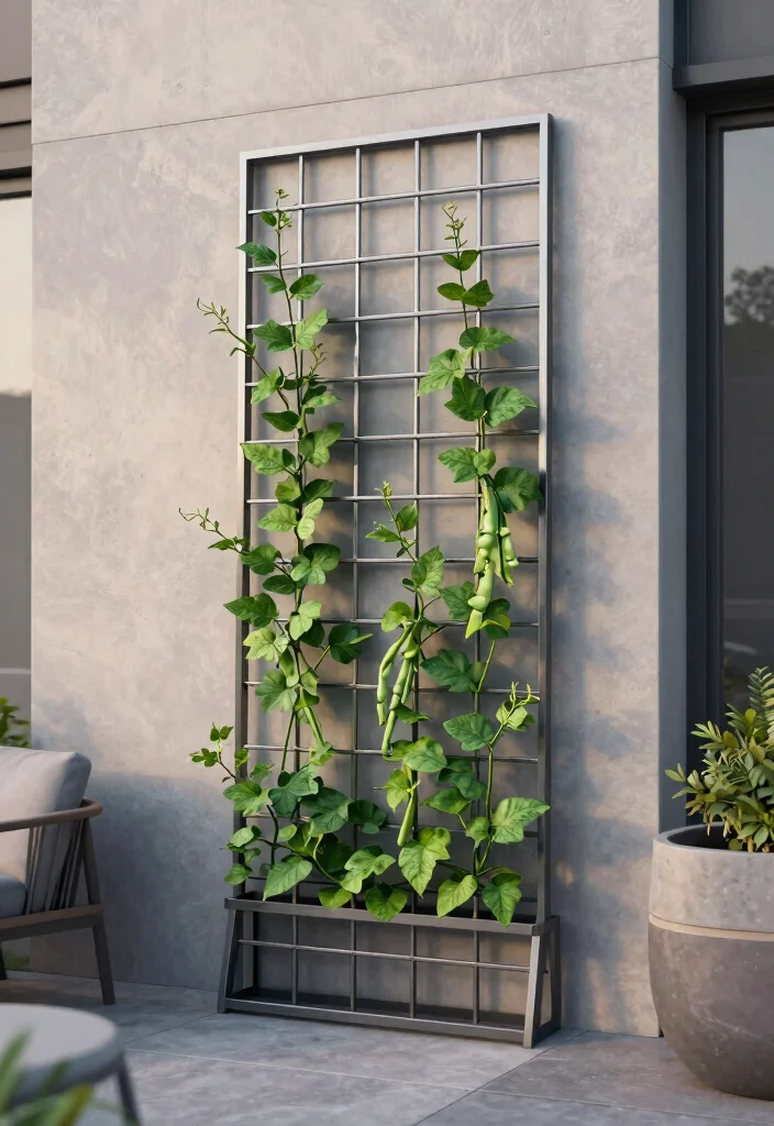 14 Plant Trellis Ideas That Support Heavy Vines Without Tipping - 6. Minimalist Metal Grid Trellis 1