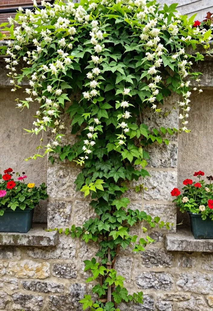 14 Plant Trellis Ideas That Support Heavy Vines Without Tipping - 8. Stone Wall Support Trellis 1