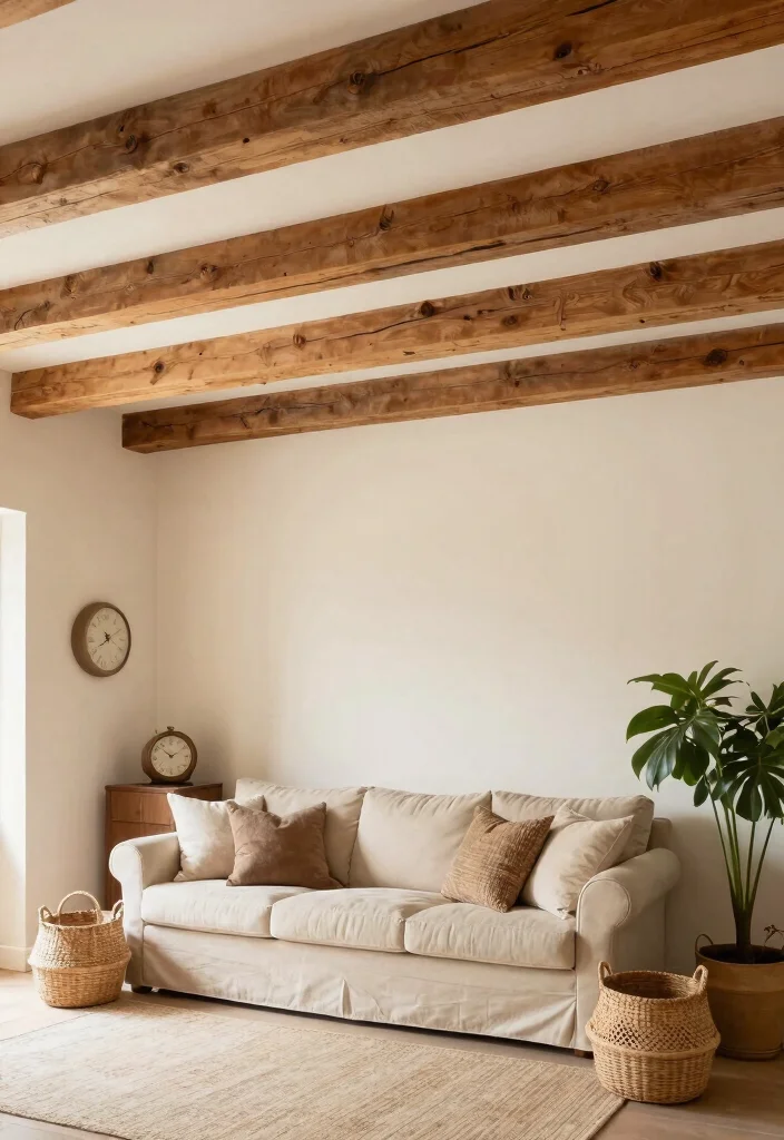 15 Farmhouse Living Room Decor Concepts on a Budget That Feel High-End - 1. Rustic Wooden Beams 1