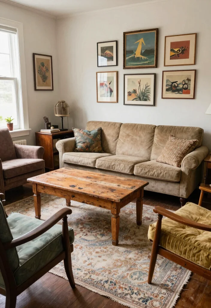 15 Farmhouse Living Room Decor Concepts on a Budget That Feel High-End - 2. Vintage Furniture Finds 1