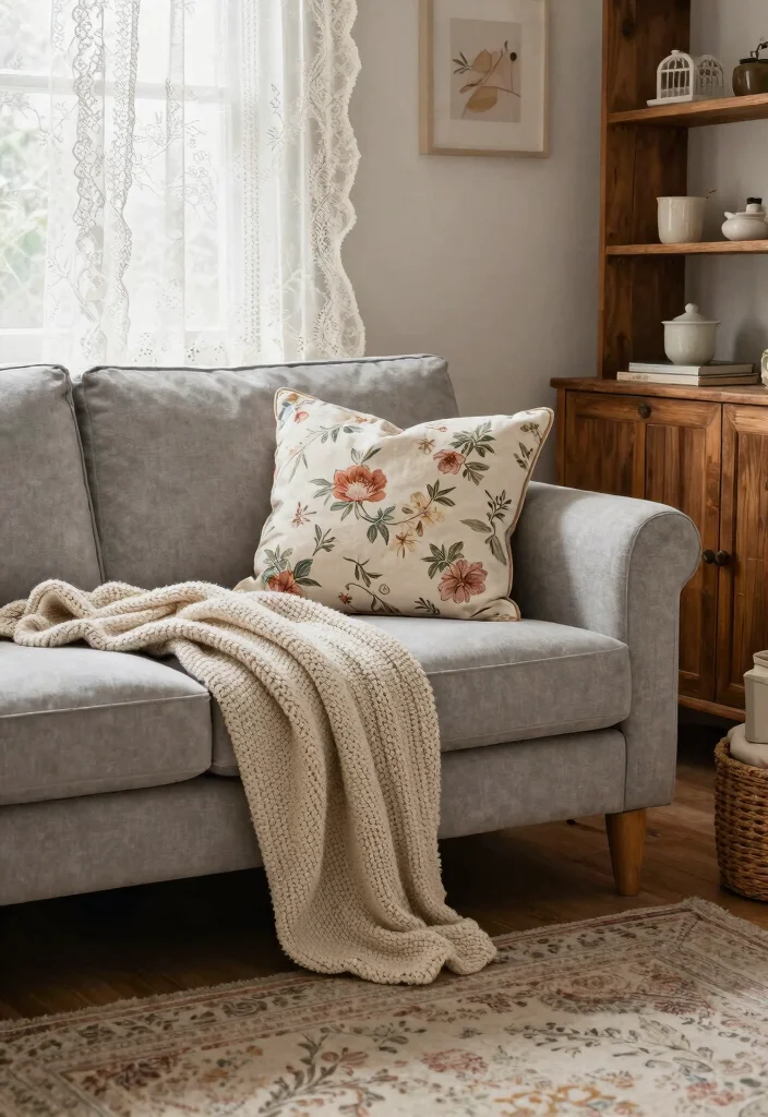 15 Farmhouse Living Room Decor Concepts on a Budget That Feel High-End - 4. Shabby Chic Textiles 1