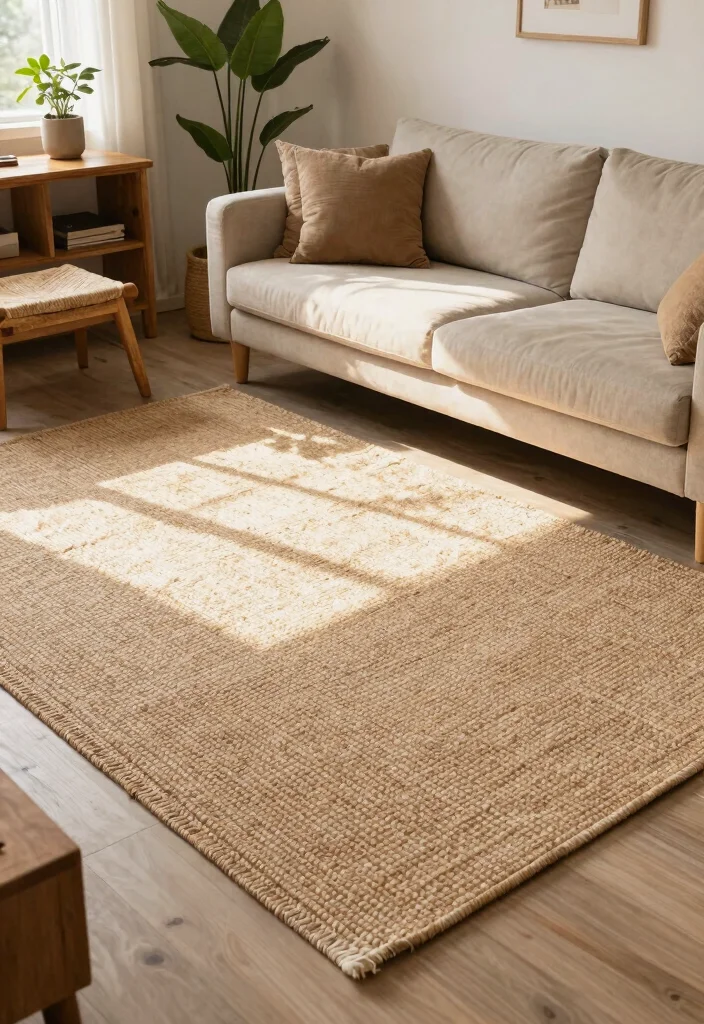15 Farmhouse Living Room Decor Concepts on a Budget That Feel High-End - 6. Natural Fiber Rugs 1