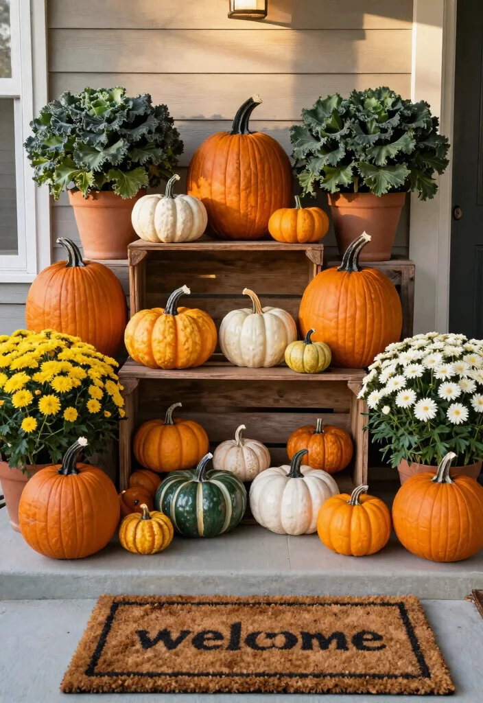 15 Halloween Front Porch Ideas That Stay Put in Wind and Rain - 1. Sturdy Pumpkin Displays 1