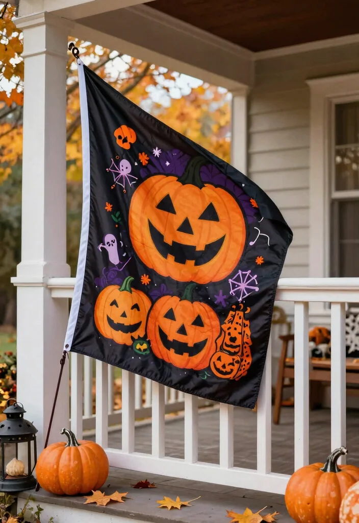 15 Halloween Front Porch Ideas That Stay Put in Wind and Rain - 10. Reliable Halloween Flags 1