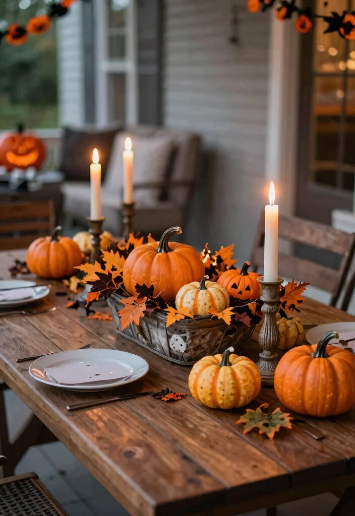 15 Halloween Front Porch Ideas That Stay Put in Wind and Rain - 11. Resilient Table Centerpieces 1