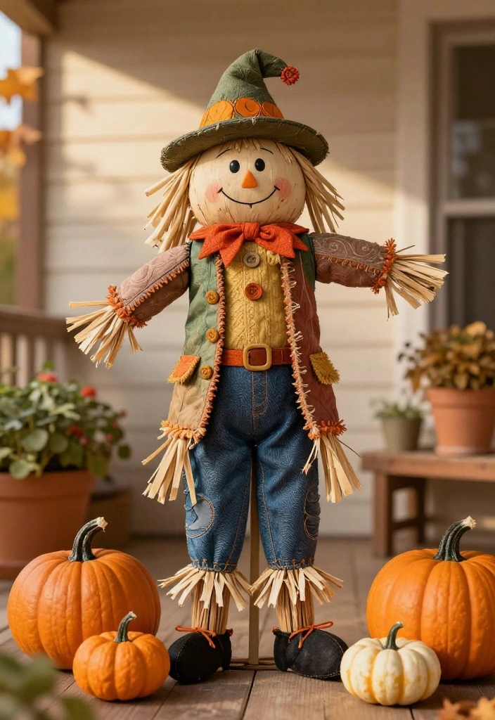15 Halloween Front Porch Ideas That Stay Put in Wind and Rain - 13. Creative Scarecrow Accents 1
