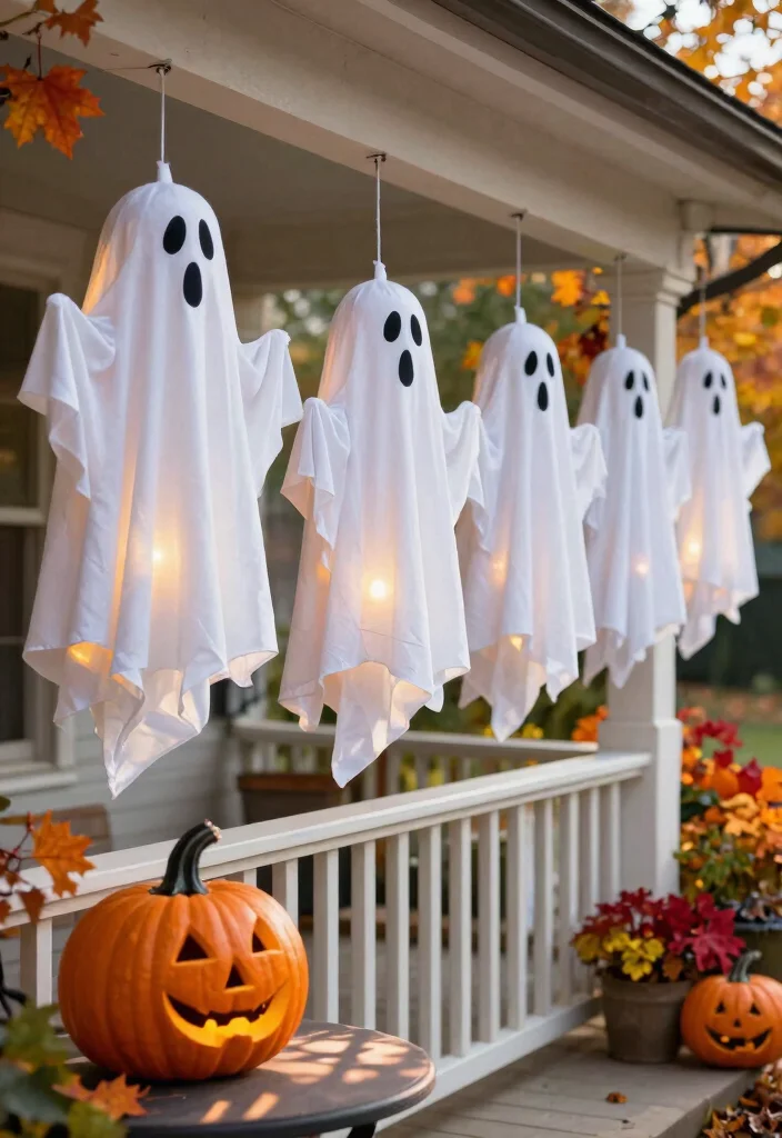 15 Halloween Front Porch Ideas That Stay Put in Wind and Rain - 2. Durable Ghost Decorations 1