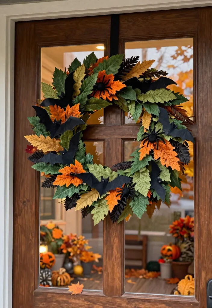 15 Halloween Front Porch Ideas That Stay Put in Wind and Rain - 3. Resilient Wreaths 1