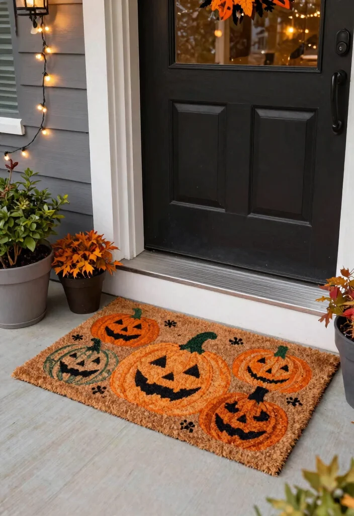 15 Halloween Front Porch Ideas That Stay Put in Wind and Rain - 5. Festive Doormats 1